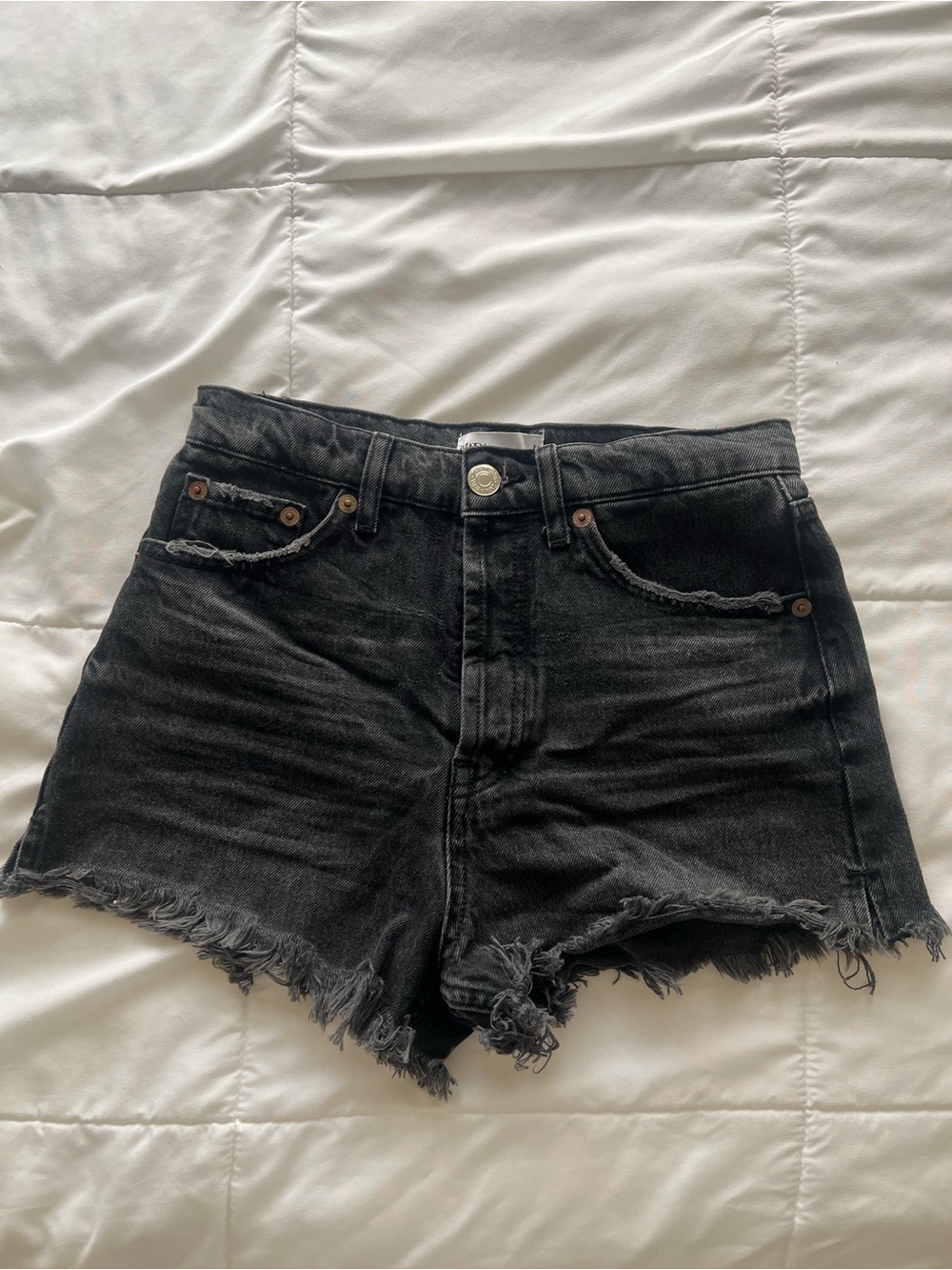 Zara Black Distressed Denim Jean Shorts